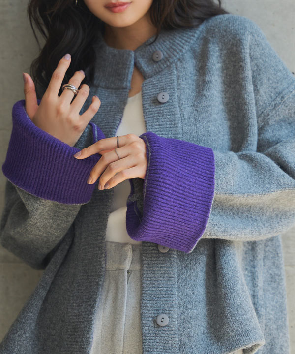 袖バイカラーニットジャケット [N1207] - レディースファッション通販