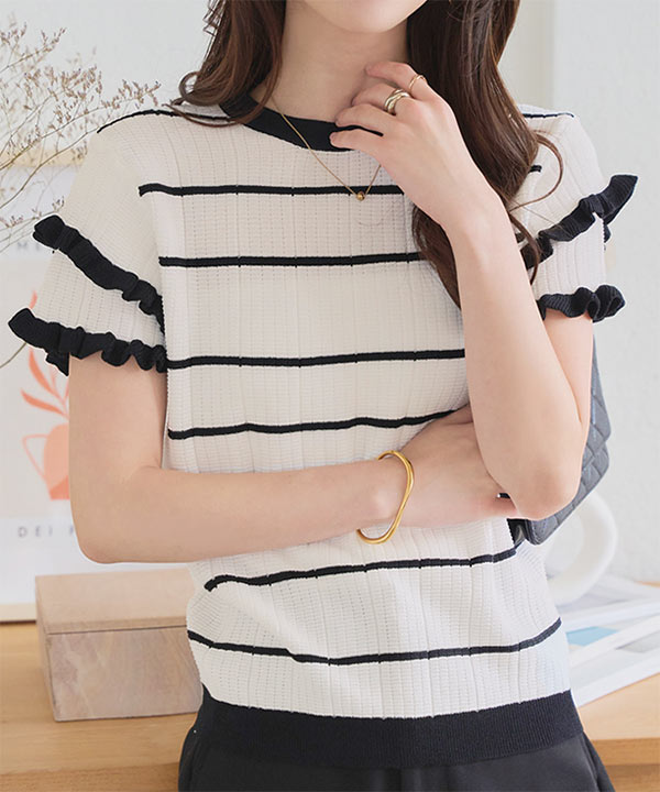 ティアードスリーブサマーニットトップス [N1223] - レディース