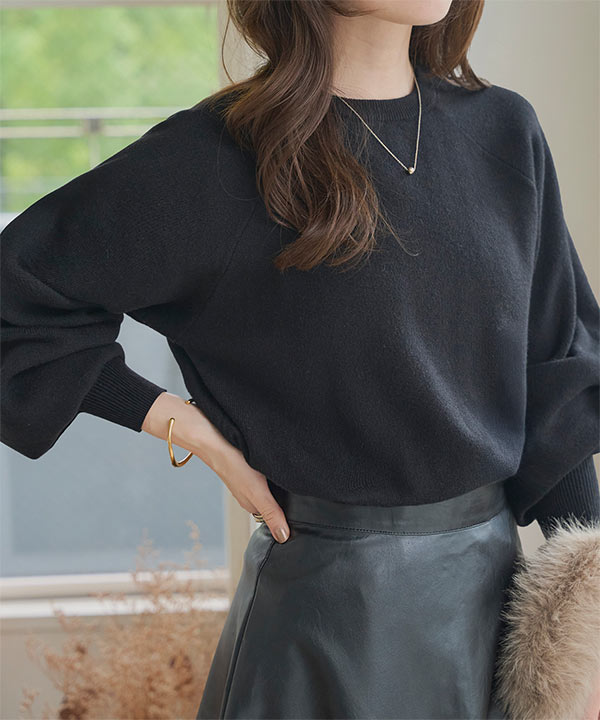 ロングカフススウェットライクニット [N1227] - レディース