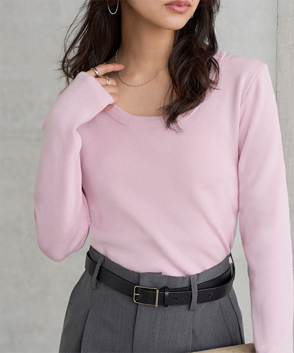 Uネックシンプル長袖ニットトップス [N1241] | 今だけ送料無料