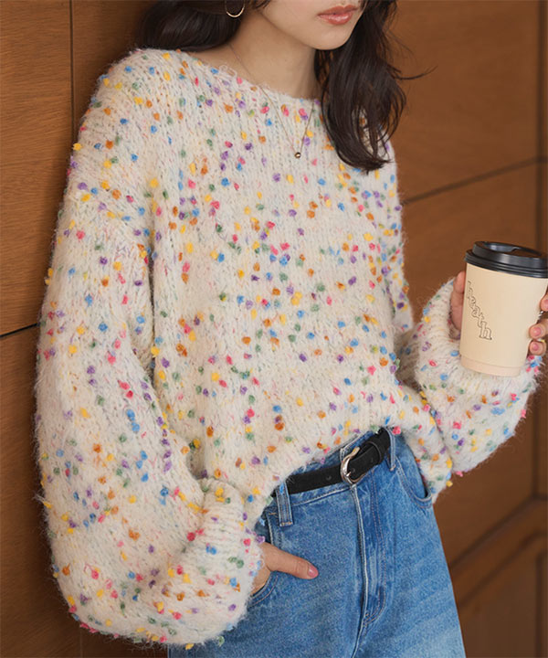 カラフルネップ入りの服 カラフルネップニットトップス [N1246] - レディースファッション通販