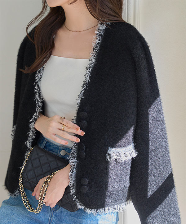 Drawer SPRING ミックスVネックニットジャケット DRAWER SPRING ミックスVネックニットジャケット