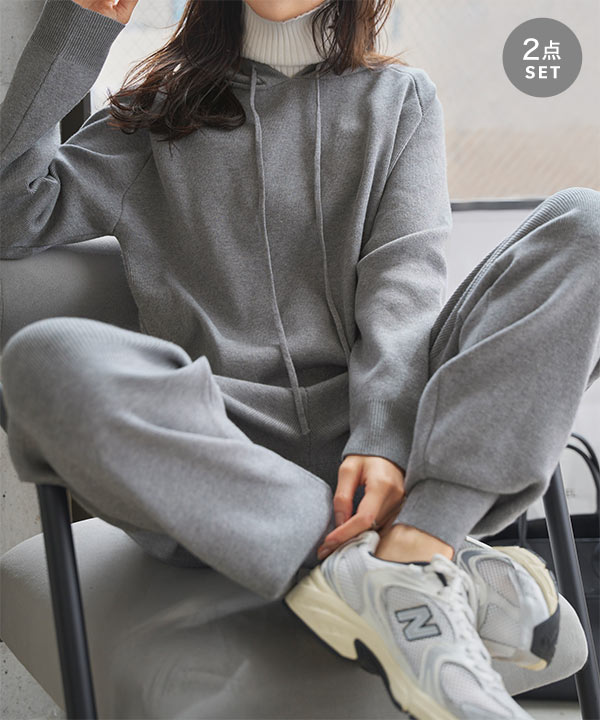ニットフーディジョガーパンツセットアップ [N1255] - レディース