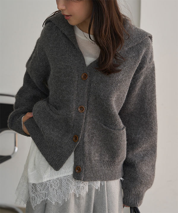 ワイドカラーニットカーディガン [N1290]| SALE！ - レディース