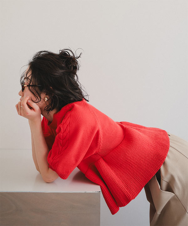 ケーブルスリーブペプラムニットトップス [N1312] | 2026SS先行受注