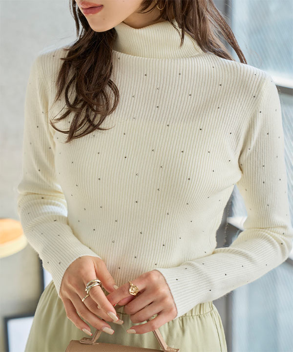 ホットフィックスドットニットトップス [N1337] - レディース