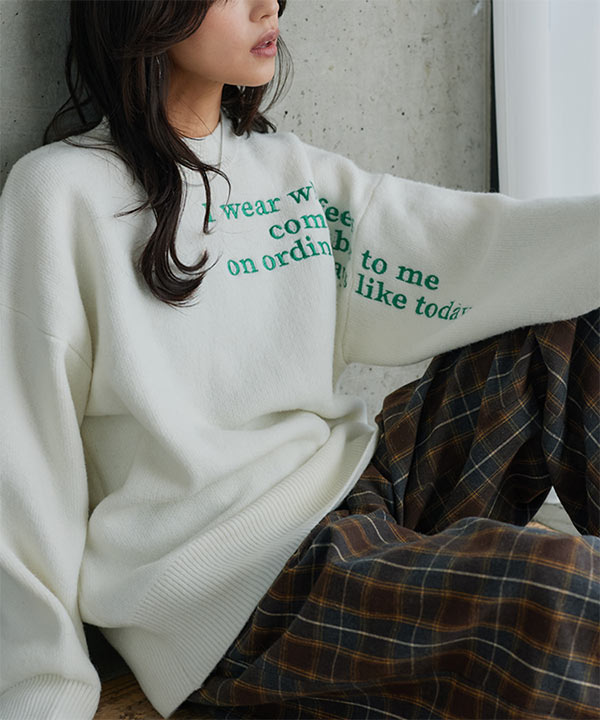 刺繍ロゴビッグニットトップス [N1360]| 送料無料 10/1(木)12:00~10/2