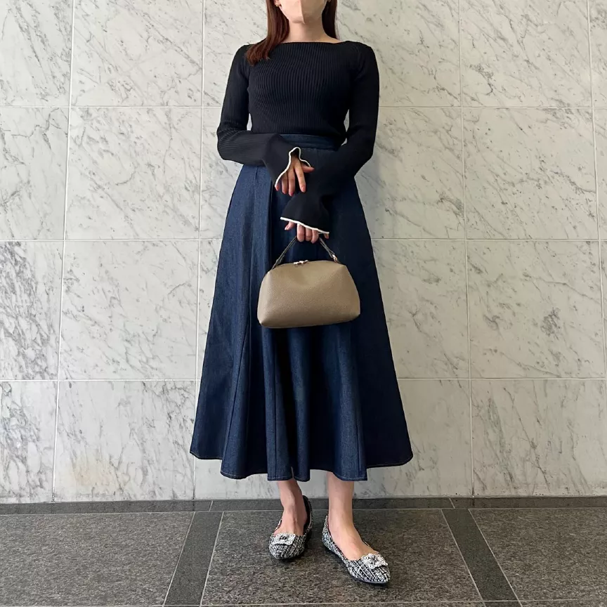 田中亜希子さんコラボ ]選べる3サイズ フレア袖配色リブニット