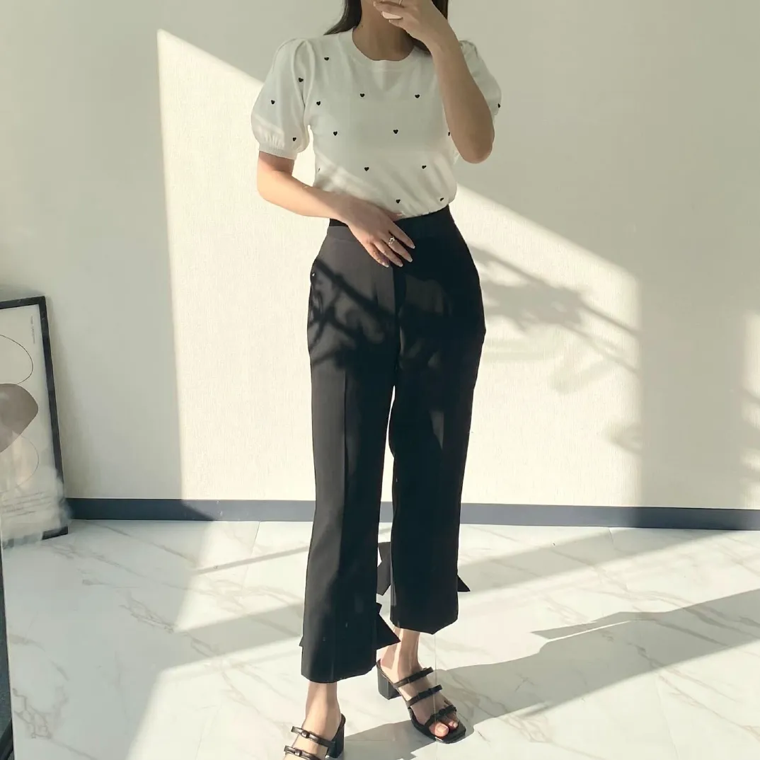 Nanaさんコラボ ] ハート刺繍ニットトップス [C6977