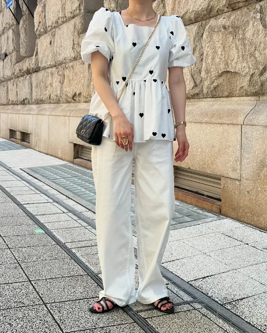 ハート刺繍ペプラムブラウス [C7121] - レディースファッション