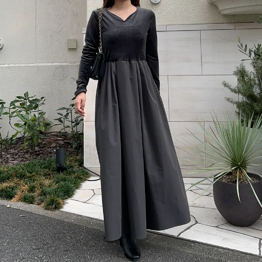 Reinaさんコラボ ] 選べる2タイプ ベロアドッキングワンピース