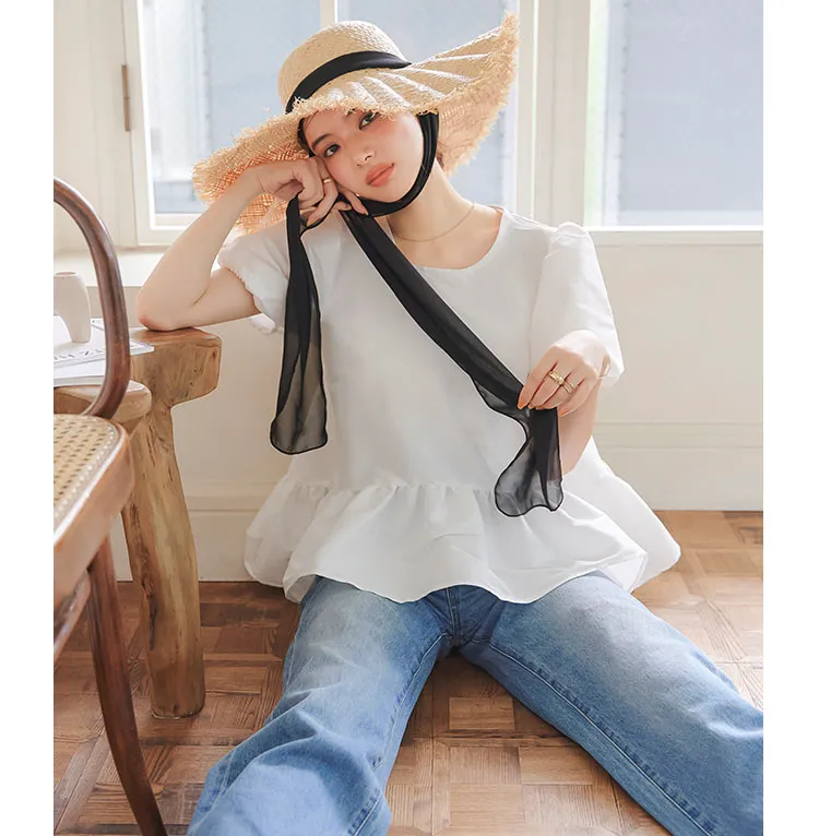 今期 完売 シェリエ sheller ペプラム レース トップス