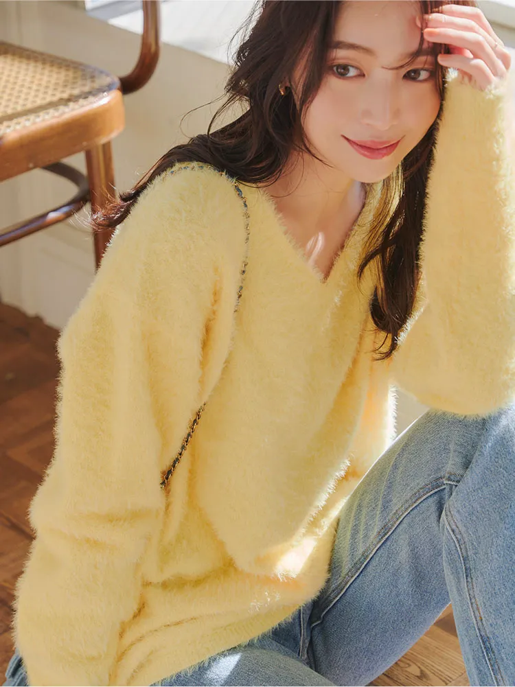 ArguE CulturE シャギーニッセーターカジュアルふわふわ配色人気 MIX PATTERN SHAGGY VOLUME KNIT POLO / シャギーミックス