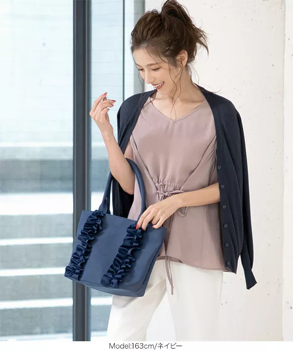 Matin Kim ショルダーバッグ フロントポケット付き Matin Kim】韓国人気☆SIDE ZIPPER FABRIC TWO WAY BAG(全4色