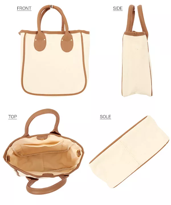 キャンバス×フェイクレザーミニトートバッグ [B1404] - レディース