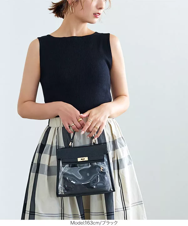 ポーチ付きクリア金具フラップバッグ [B1499] - レディース