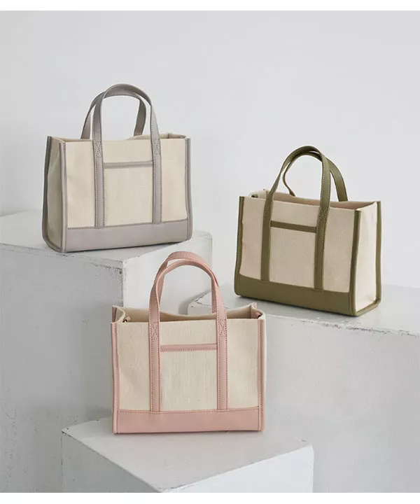 フェイクレザー切替キャンバスミニトート [B1521] - レディース