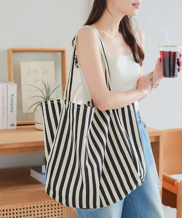 ストライプ柄キャンバスビッグトートバッグ [B1584] - レディース