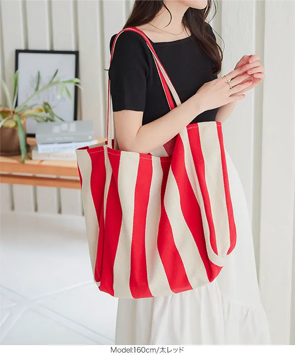 赤色 ストライプ キャンバストートバッグ フューティアランド Futier Land 2wayストライプキャンバストート