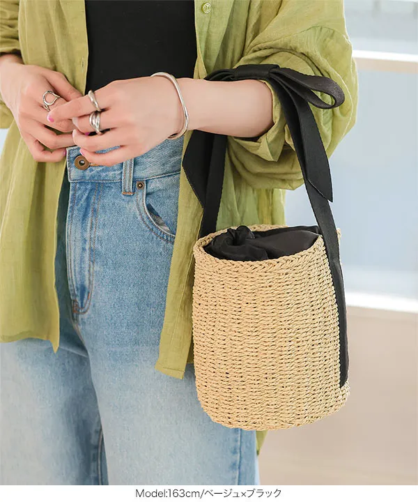 リボンハンドルバケツカゴバッグ [B1610] - レディースファッション