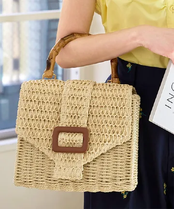 バンブーハンドルボックスカゴバッグ [B1611]