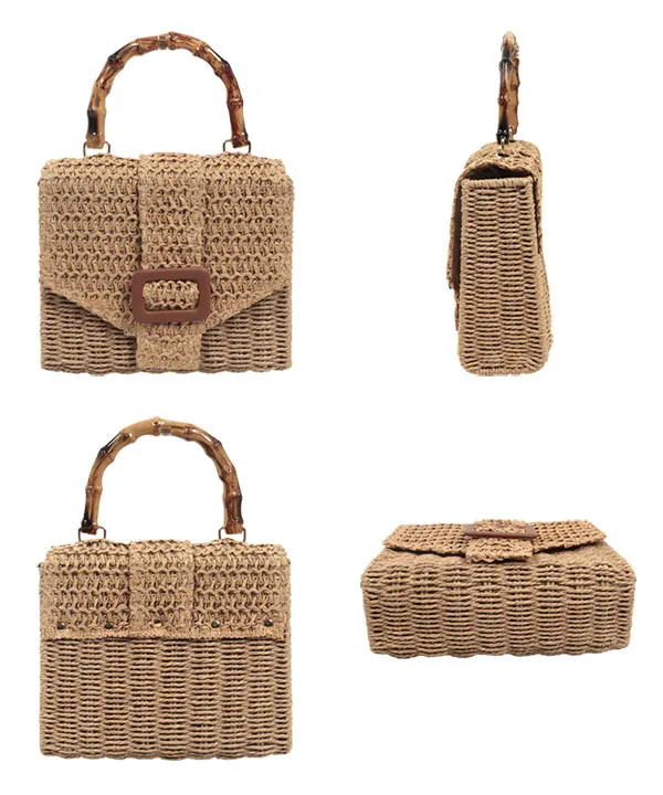 IGカゴ付き バンブーハンドルボックスカゴバッグ [B1611] - レディース