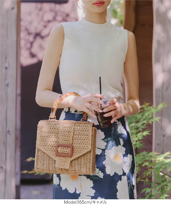 バンブーハンドルボックスカゴバッグ [B1611] - レディース