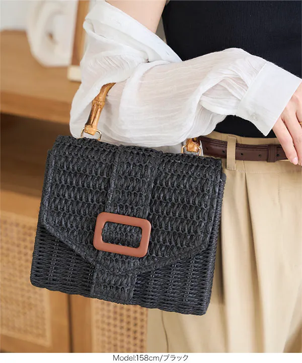 バンブーハンドルボックスカゴバッグ [B1611]| 週末SALE!! 6/5(金)18