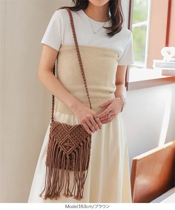 ボヘミアンフリンジショルダーポシェットバッグ [B1618] - レディース