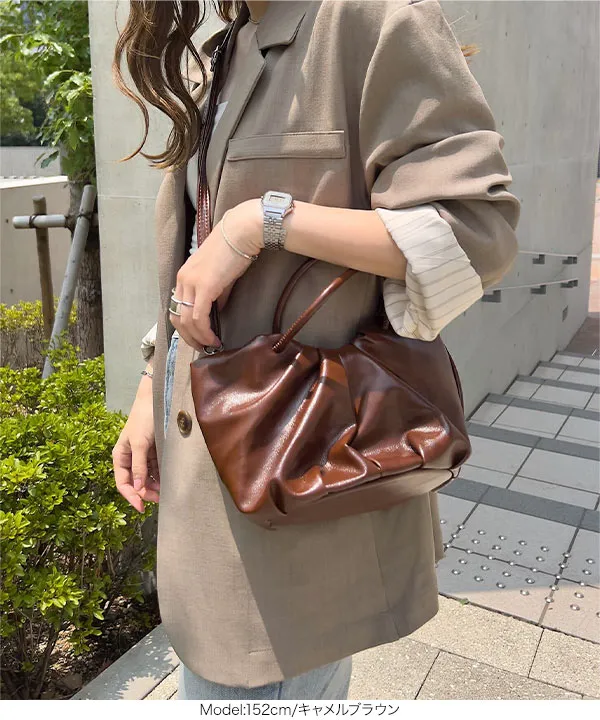 ギャザーデザインフェイクレザーバッグ [B1638] | SALE！ - レディース