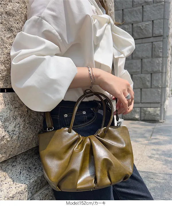 ギャザーデザインフェイクレザーバッグ [B1638] | SALE！ - レディース