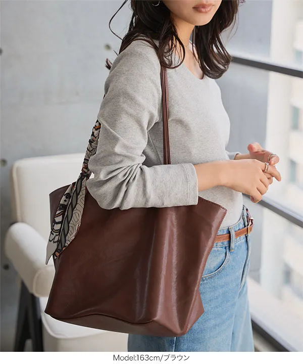 スカーフ付きフェイクレザートートバッグ [B1643] - レディース