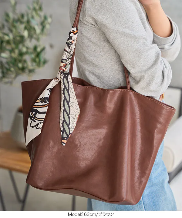 スカーフ付きフェイクレザートートバッグ [B1643] - レディース