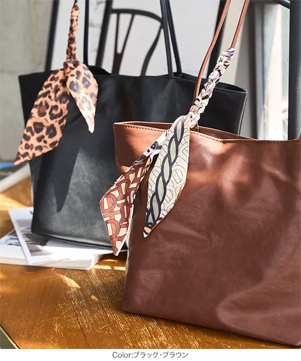 スカーフ付きフェイクレザートートバッグ [B1643] - レディース