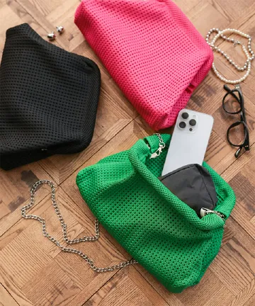 チェーンショルダー付きがま口メッシュバッグ [B1658]