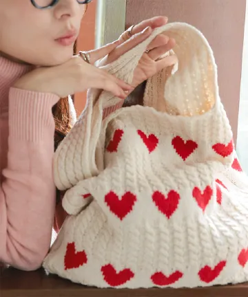 ハート柄ニットトートバッグ [B1659]