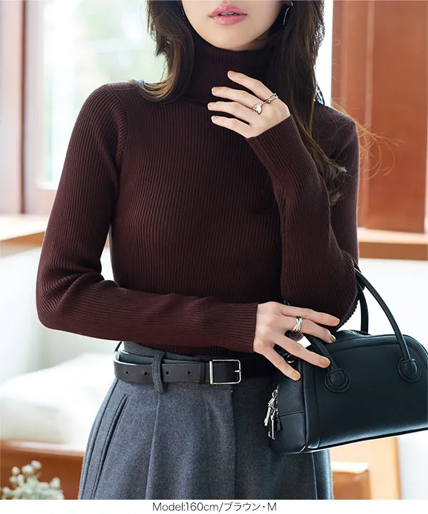 長袖リブタートルネックニット [C2420]【メール便】 - レディース