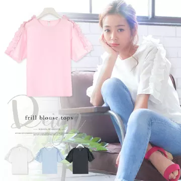 肩フリル半袖デザインブラウス [C2699]  　