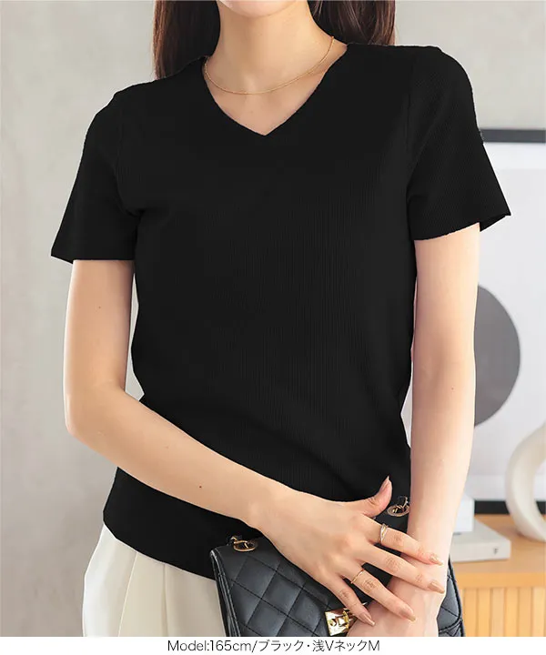[ S M L ] 選べるタイプ 前身二重細リブ半袖Tシャツ [C365EE]| SALE！