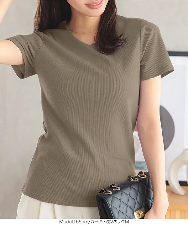 [ S M L ] 選べるタイプ 前身二重細リブ半袖Tシャツ [C365EE]| SALE！