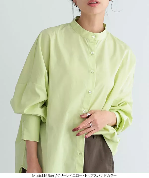 バンドカラーシャツトップスorワンピース [C381G] - レディース