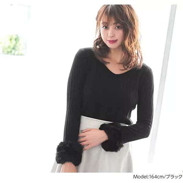 袖ファーリブニット [C3268] - レディースファッション通販 神戸レタス
