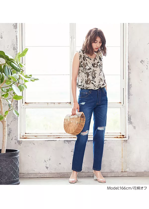 リゾート花柄☆シフォンノースリーブブラウス [C3280] - レディース