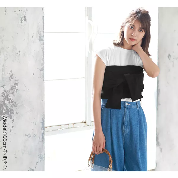 取り外しOK☆カットリボンビスチェ+シンプル白Tシャツ☆2セット