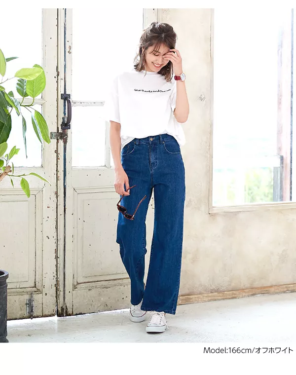 英字ロゴ刺繍ボックスシルエットシンプルTシャツ [C3302]  　
