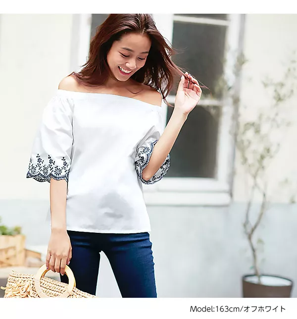 袖刺繍オフショルブラウス [C3347]  　 | トップス全品送料無料！9/11(金)18:00〜9/14(月)朝11:59まで