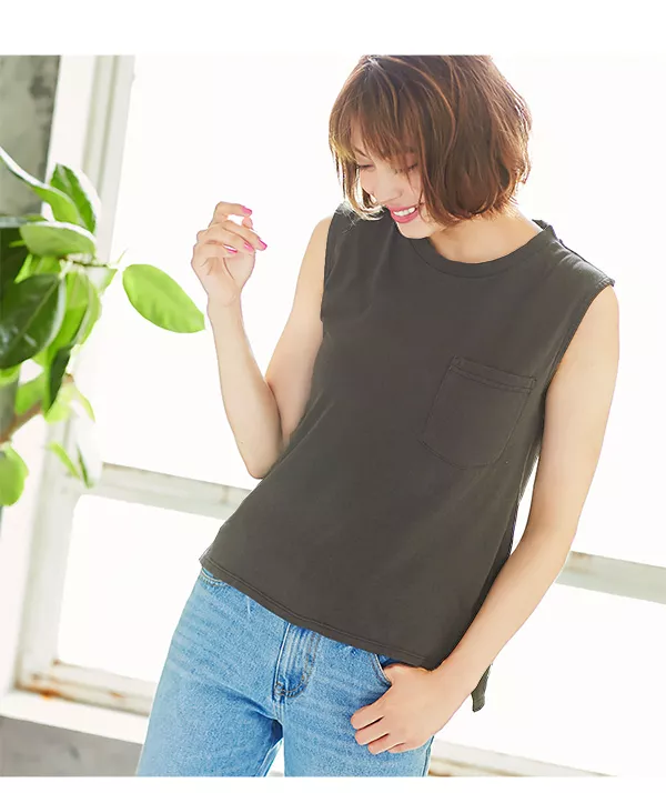 ポケット付きノースリーブプルオーバー [C3393]  　 | トップス全品送料無料！9/11(金)18:00〜9/14(月)朝11:59まで