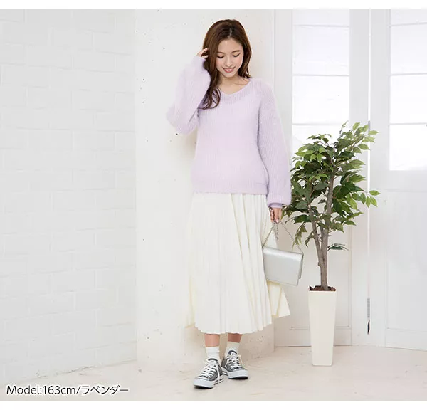 Vネックモヘアタッチニット [C3573]  　 | トップス全品送料無料！9/11(金)18:00〜9/14(月)朝11:59まで