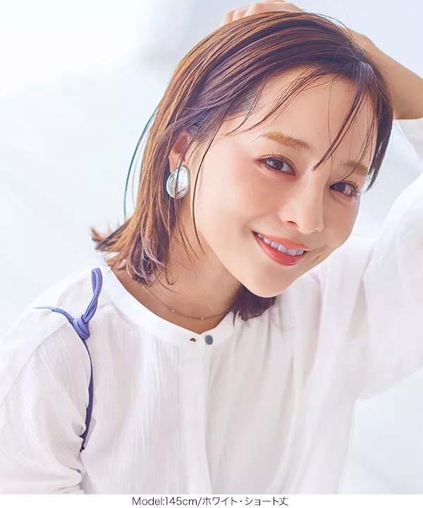 ［ 田中亜希子さんコラボ ］ バンドカラーガーゼシャツチュニック [C3644]  　 | トップス全品送料無料！8/3(月)朝11:59まで