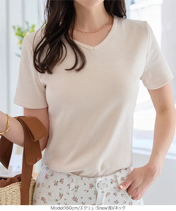 S M L ] 選べるタイプの細リブ半袖Tシャツ [C3654] - レディース